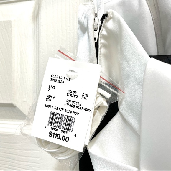 David’s Bridal Satin Black and Ivory Bow Dress - Picture 6 of 6